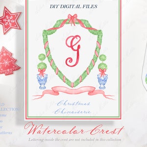 水彩画のクリスマス シノワズリー クレスト DIY トピアリーと赤いリボン