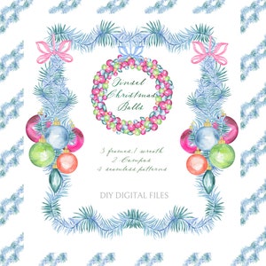 Tinsel and Christmas Balls . DIY Digital Clipart. Digital paper Frames Christmas Wreath