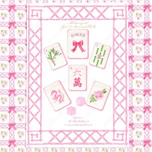 Mahjong Set PNG Watercolor DIY Grand millennial Pink clipart Chinoiserie Grand millennial Wedding Clipart Digital paper Frames