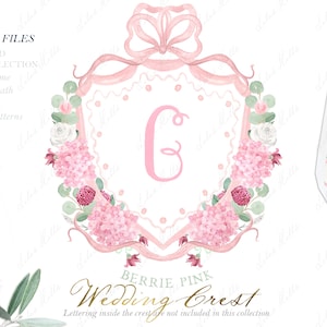 Berries Hydrangea Pink Grand millennial Wedding Family Crest DIY Digital papers Baby Watercolor Clipart