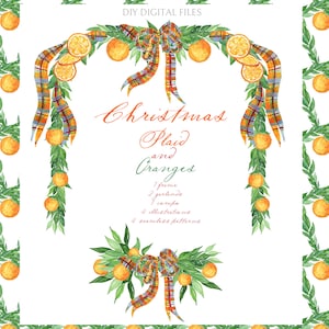 Christmas Oranges and Plaid. DIY Digital Clipart. Digital paper Frames Christmas Garland