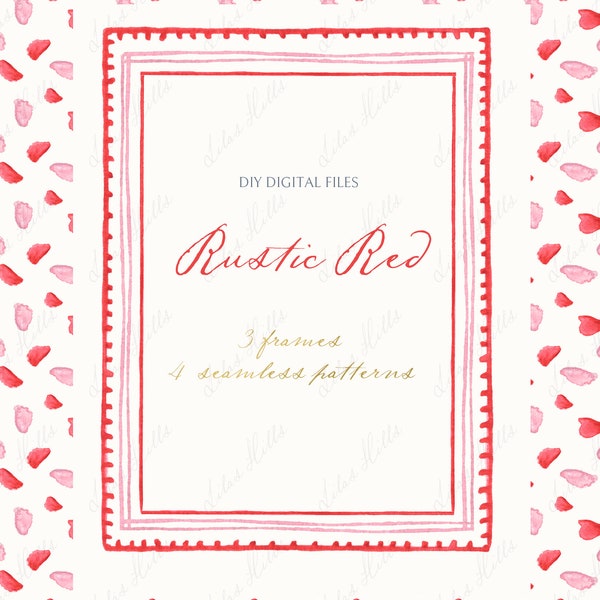 Rustic Red. Romantic  Valentines Day DIY Digital Clipart. Digital paper Frames