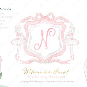 Pink Wedgwood Vintage Family  Watercolor Crest DIY Dusty Pink Bow Digital papers Watercolor Clipart