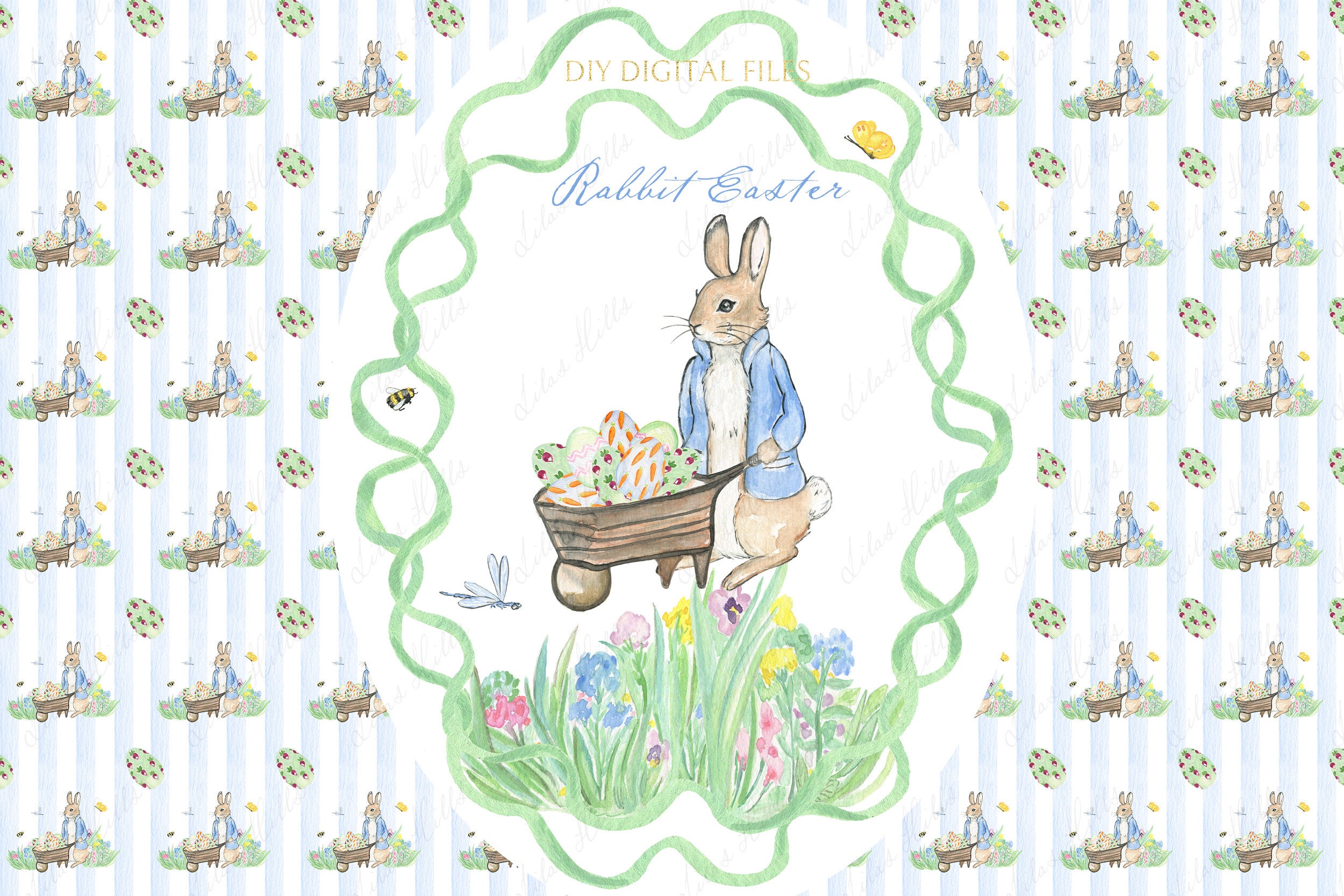 Peter Rabbit Circle Frames Easter Rabbit Spring DIY Digital Peter Rabbit Frame Grand Millennial ...