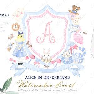 Alice in Onederland Matrimonio Famiglia Baby Crest Carta digitale fai da te Acquerello Clipart
