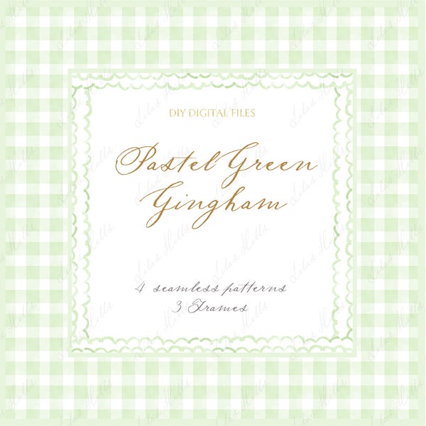 Gingham Pastel Green Pattern Frames DIY Baby shower Invitation Digital paper Frames Watercolor Clipart