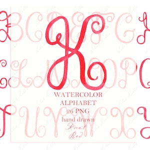 Matrimonio monogramma PNG lettere di calligrafia per Crest fai da te romantico rosso acquerello digitale Clipart