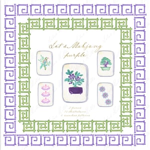 Mahjong Purple Watercolor DIY clipart Chinoiserie Grand millennial Nursery Artwork Wedding Clipart Digital paper Frames