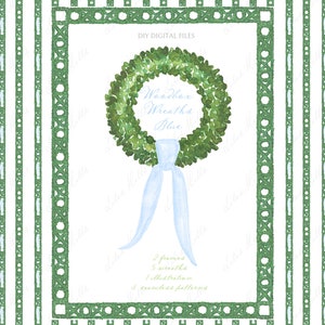 Cadres de couronnes vertes avec noeud bleu clair Clipart aquarelle DIY clipart Grand millénaire pépinière oeuvre mariage cadres en papier numérique