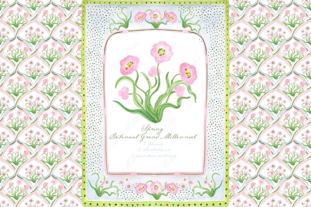 Pink Floral Watercolor Clipart Set, Botanical DIY Nursery Art (digital ...
