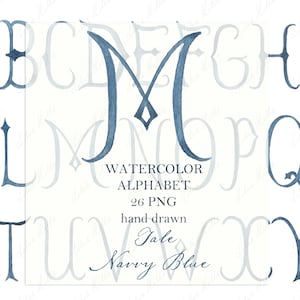 Hochzeit Monogramm PNG Vintage Kalligraphie Buchstaben für Wappen DIY Tale Marineblau Digital Aquarell Clipart