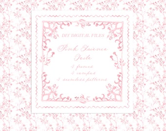 Pink Faience Toile  Vintage  DIY Digital paper Frames Watercolor Clipart