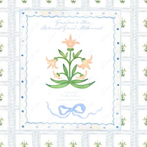 Grand-mère bleu botanique bleu grand millénaire aquarelle bricolage clipart grand millénaire pépinière oeuvre mariage Clipart numérique papier cadres