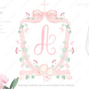 Baby Baptism Rosa Acquerello Crest Famiglia Acquerello Fai da te Rosa morbido Carte digitali Acquerello Clipart