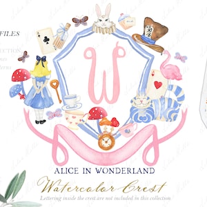 Wedding Family Crest DIY Alice nel Paese delle Meraviglie Carte digitali Acquerello Clipart