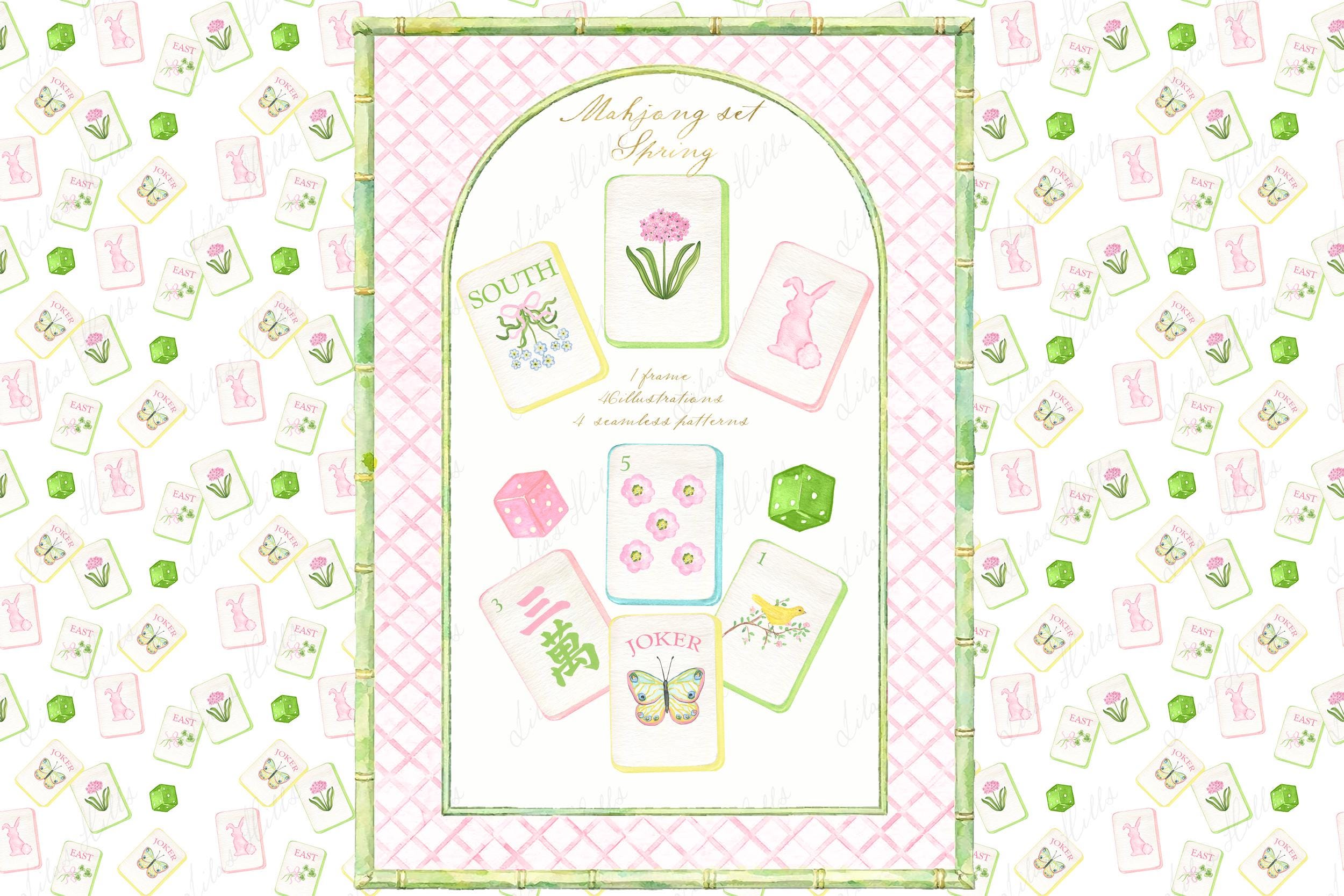 Spring Mahjong Set Spring Mahjong Set Clipart: Watercolor Tiles American Mahjong, Digital ...