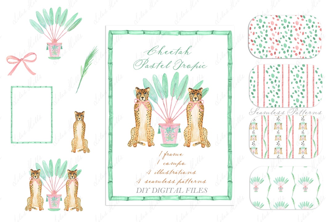 Cheetah Pastel Tropic. Leopard Anniversary DIY Digital Paper Frames ...