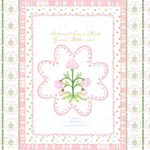 Grand Millennial Botanische Rosa Grüne Blumen Aquarell DIY Clipart Grand Millennial Kinderzimmer Kunstwerk Hochzeit Clipart Digitales Papier Rahmen