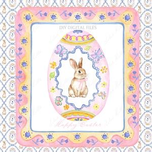 Feliz Páscoa Grande Ovo Milenar Coelho Coelho DIY Digital Greenery papel Molduras Aquarela Clipart