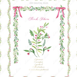 Fête prénatale flore rose Noeud rose et petites fleurs Grand millénaire rose tendre DIY numérique papier cadres aquarelle Clipart