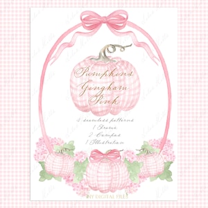 Pumping Pink Gingham  Autumn Clipart Pattern Frames DIY Baby shower Invitation Digital paper Frames Watercolor Clipart