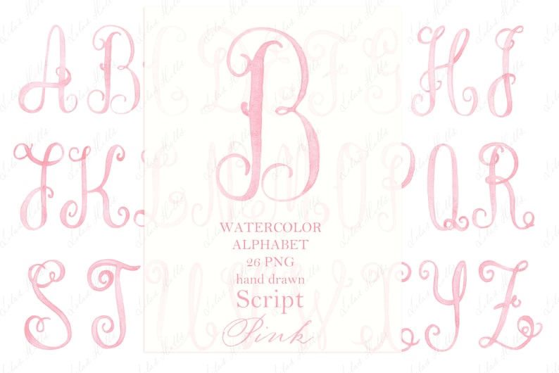 Watercolor Calligraphy Letters: Blush Pink Monogram PNG (digital ...