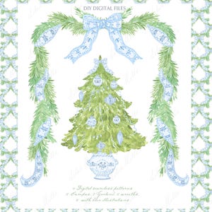 Chinoiserie Blue Family Christmas. DIY Cyfrowe ramki papierowe Akwarela Clipart