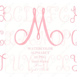 Wedding Monogram PNG Calligraphy Letters for Crest DIY Romantic Blush Pink Digital Watercolor Clipart