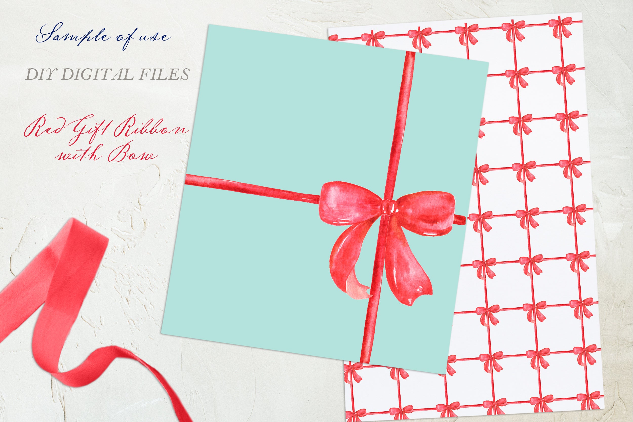Red Girt Ribbon With Bow Christmas Clipart DIY Digital Paper - Etsy