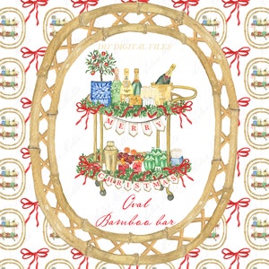 Kerstchampagne bamboe reep. Rode strik DIY digitale papierlijsten aquarel clipart