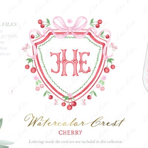 Cherry Grand Millennial Wedding Stemma di famiglia Fai da te Carte digitali Acquerello Clipart