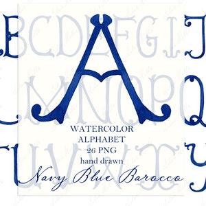 Matrimonio monogramma PNG lettere di calligrafia vintage per stemma fai da te Barocco blu navy digitale acquerello Clipart