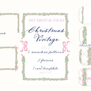 Vintage Christmas Pink. DIY Digital Clipart. Digital paper Frames Card Templates