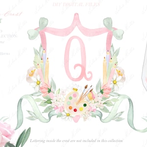 Wedding Family Crest DIY Artist  Dusty Pink Greenery Digital papers Watercolor Clipart