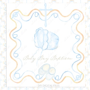 Baptême aquarelle bébé garçon baby shower clipart oeuvre d'art pour chambre d'enfant grand-millénaire robe de bébé garçon bricolage cadres en papier numérique