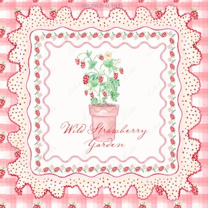 Noeud rouge de shower de bébé Vichy rouge Grand millénaire aux fraises des bois et bricolage cadres en papier numérique aquarelle Clipart