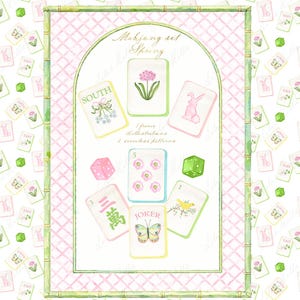 Zestaw Spring Mahjong Clipart: Akwarelowe kafelki American Mahjong, Papier cyfrowy (PNG)