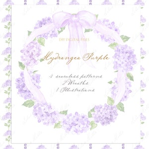 Hydrangea mauve baby shower lilas noeud et petites fleurs grand millénaire lilas doux bricolage papier numérique cadres aquarelle clipart