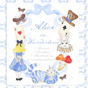 Alice nel paese delle meraviglie Acquerello Clipart fai da te Cornici di carta digitale Acquerello Clipart png