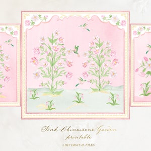 Roze chinoiserie-oosterse afdrukbare posters.  DIY aquarel afdrukbare digitale download