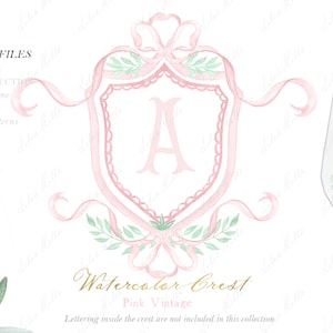 Neonata ragazza Vintage famiglia acquerello Crest fai da te morbido rosa vintage fiocco documenti digitali acquerello Clipart