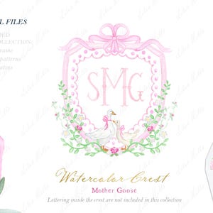 Gänseliesel Pink Aquarell Wappen DIY Pink Schleife Muttertag Digitale Papiere Aquarell Familie Clipart