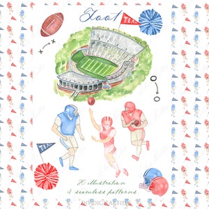 Futebol Clipart, Moldura de Aquarela. Estádio de Futebol Vintage DIY Digital Clipart