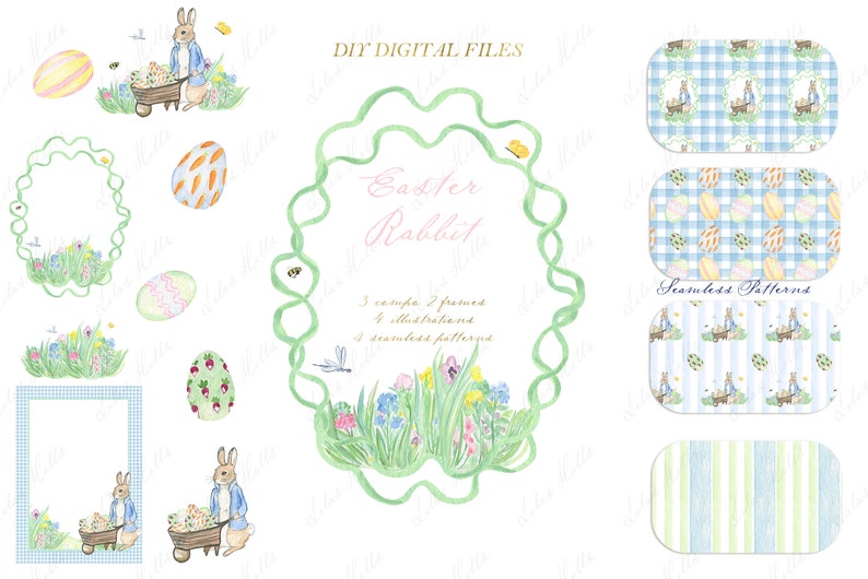 Peter Rabbit Circle Frames Easter Rabbit Spring DIY Digital Peter Rabbit Frame Grand Millennial ...