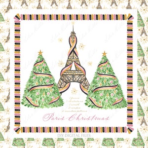 Paris Chic France Tour Eiffel DIY Papier numérique Noir Blanc Or Cadres Aquarelle Clipart