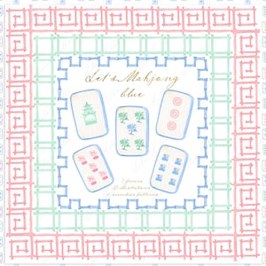 Mahjong Blue Watercolor DIY clipart Chinoiserie Grand millennial Nursery Artwork Wedding Clipart Digital paper Frames