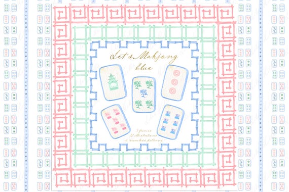 Watercolor Mahjong Clipart, Chinoiserie DIY Graphics (Digital Download)