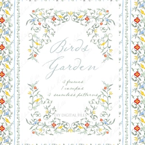 Birds Garden Preparativi natalizi. Clipart digitale fai da te. Cornici di carta digitale