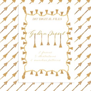 Golden Tassel Watercolor Clipart . Molduras de papel digital DIY