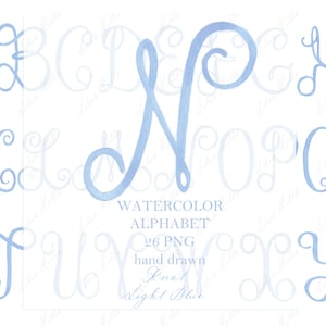Bruiloft monogram PNG kalligrafie letters voor Crest DIY romantische licht blauwe digitale aquarel clipart